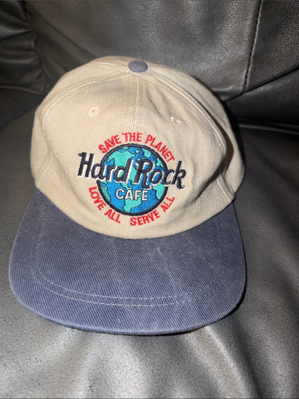 Hard Rock Cafe Beige And Navy 'Save The Planet' Baseball Cap Casino Wash Dc